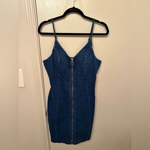 Full Zip Denim Dress with Spaghetti Strap